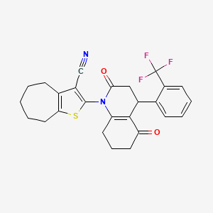 molecular formula C26H23F3N2O2S B4313658 2-{2,5-DIOXO-4-[2-(TRIFLUOROMETHYL)PHENYL]-1,2,3,4,5,6,7,8-OCTAHYDROQUINOLIN-1-YL}-4H,5H,6H,7H,8H-CYCLOHEPTA[B]THIOPHENE-3-CARBONITRILE 