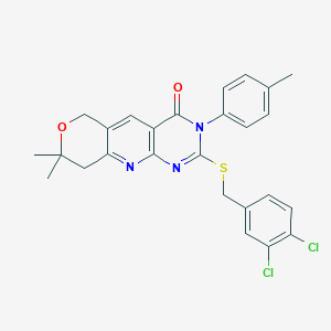 2-[(3,4-dichlorobenzyl)sulfanyl]-8,8-dimethyl-3-(4-methylphenyl)-3,6,8,9-tetrahydro-4H-pyrano[3',4':5,6]pyrido[2,3-d]pyrimidin-4-one