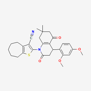 molecular formula C29H32N2O4S B4313679 2-[4-(2,4-DIMETHOXYPHENYL)-7,7-DIMETHYL-2,5-DIOXO-3,4,5,6,7,8-HEXAHYDRO-1(2H)-QUINOLINYL]-5,6,7,8-TETRAHYDRO-4H-CYCLOHEPTA[B]THIOPHEN-3-YL CYANIDE 