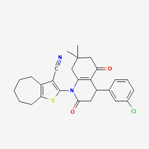 molecular formula C27H27ClN2O2S B4313681 2-[4-(3-CHLOROPHENYL)-7,7-DIMETHYL-2,5-DIOXO-1,2,3,4,5,6,7,8-OCTAHYDROQUINOLIN-1-YL]-4H,5H,6H,7H,8H-CYCLOHEPTA[B]THIOPHENE-3-CARBONITRILE 