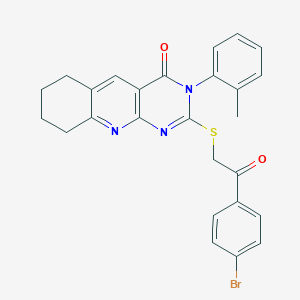 molecular formula C26H22BrN3O2S B431369 2-{[2-(4-bromophenyl)-2-oxoethyl]thio}-3-(2-methylphenyl)-6,7,8,9-tetrahydropyrimido[4,5-b]quinolin-4(3H)-one 