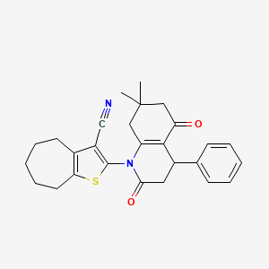 molecular formula C27H28N2O2S B4313704 2-(7,7-DIMETHYL-2,5-DIOXO-4-PHENYL-1,2,3,4,5,6,7,8-OCTAHYDROQUINOLIN-1-YL)-4H,5H,6H,7H,8H-CYCLOHEPTA[B]THIOPHENE-3-CARBONITRILE 