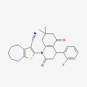 molecular formula C27H27FN2O2S B4313710 2-[4-(2-FLUOROPHENYL)-7,7-DIMETHYL-2,5-DIOXO-1,2,3,4,5,6,7,8-OCTAHYDROQUINOLIN-1-YL]-4H,5H,6H,7H,8H-CYCLOHEPTA[B]THIOPHENE-3-CARBONITRILE 