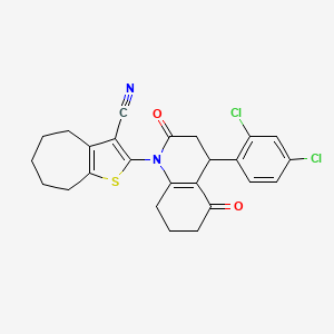 molecular formula C25H22Cl2N2O2S B4313741 2-[4-(2,4-DICHLOROPHENYL)-2,5-DIOXO-3,4,5,6,7,8-HEXAHYDRO-1(2H)-QUINOLINYL]-5,6,7,8-TETRAHYDRO-4H-CYCLOHEPTA[B]THIOPHEN-3-YL CYANIDE 