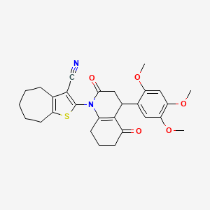 molecular formula C28H30N2O5S B4313750 2-[2,5-DIOXO-4-(2,4,5-TRIMETHOXYPHENYL)-3,4,5,6,7,8-HEXAHYDRO-1(2H)-QUINOLINYL]-5,6,7,8-TETRAHYDRO-4H-CYCLOHEPTA[B]THIOPHEN-3-YL CYANIDE 