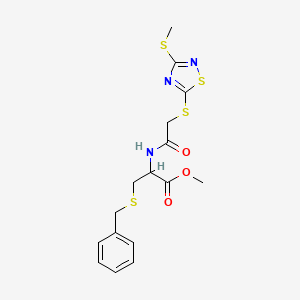 METHYL 3-(BENZYLSULFANYL)-2-(2-{[3-(METHYLSULFANYL)-1,2,4-THIADIAZOL-5-YL]SULFANYL}ACETAMIDO)PROPANOATE