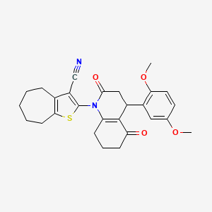 molecular formula C27H28N2O4S B4313819 2-[4-(2,5-DIMETHOXYPHENYL)-2,5-DIOXO-1,2,3,4,5,6,7,8-OCTAHYDROQUINOLIN-1-YL]-4H,5H,6H,7H,8H-CYCLOHEPTA[B]THIOPHENE-3-CARBONITRILE 