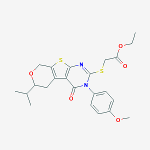 ethyl {[3-(4-methoxyphenyl)-4-oxo-6-(propan-2-yl)-3,5,6,8-tetrahydro-4H-pyrano[4',3':4,5]thieno[2,3-d]pyrimidin-2-yl]sulfanyl}acetate
