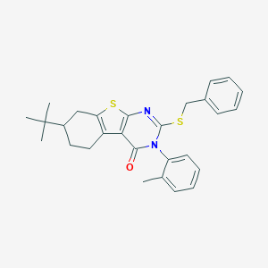 molecular formula C28H30N2OS2 B431388 2-(benzylsulfanyl)-7-tert-butyl-3-(2-methylphenyl)-5,6,7,8-tetrahydro[1]benzothieno[2,3-d]pyrimidin-4(3H)-one 
