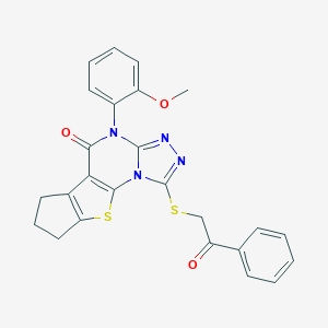 molecular formula C25H20N4O3S2 B431390 4-(2-methoxyphenyl)-1-[(2-oxo-2-phenylethyl)sulfanyl]-7,8-dihydro-6H-cyclopenta[4,5]thieno[3,2-e][1,2,4]triazolo[4,3-a]pyrimidin-5(4H)-one 