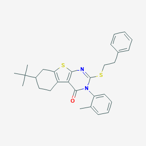 molecular formula C29H32N2OS2 B431393 7-tert-butyl-3-(2-methylphenyl)-2-[(2-phenylethyl)sulfanyl]-5,6,7,8-tetrahydro[1]benzothieno[2,3-d]pyrimidin-4(3H)-one 