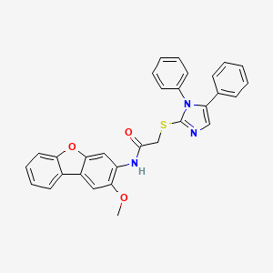 molecular formula C30H23N3O3S B4313953 2-[(1,5-diphenyl-1H-imidazol-2-yl)sulfanyl]-N-(2-methoxydibenzo[b,d]furan-3-yl)acetamide 