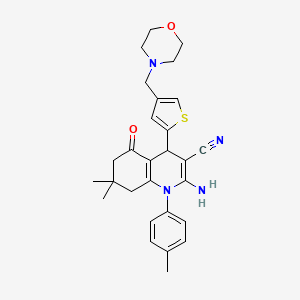 molecular formula C28H32N4O2S B4313996 2-AMINO-7,7-DIMETHYL-1-(4-METHYLPHENYL)-4-[4-(MORPHOLINOMETHYL)-2-THIENYL]-5-OXO-1,4,5,6,7,8-HEXAHYDRO-3-QUINOLINECARBONITRILE 