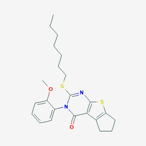 molecular formula C23H28N2O2S2 B431409 2-(heptylsulfanyl)-3-(2-methoxyphenyl)-3,5,6,7-tetrahydro-4H-cyclopenta[4,5]thieno[2,3-d]pyrimidin-4-one 