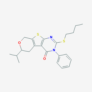 molecular formula C22H26N2O2S2 B431410 2-(butylsulfanyl)-6-isopropyl-3-phenyl-3,5,6,8-tetrahydro-4H-pyrano[4',3':4,5]thieno[2,3-d]pyrimidin-4-one 