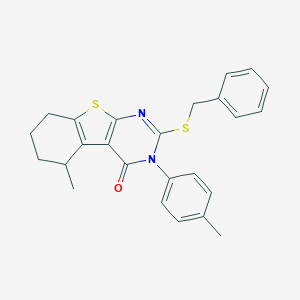 molecular formula C25H24N2OS2 B431412 2-Benzylsulfanyl-5-methyl-3-(4-methylphenyl)-5,6,7,8-tetrahydro-[1]benzothiolo[2,3-d]pyrimidin-4-one CAS No. 383372-48-3