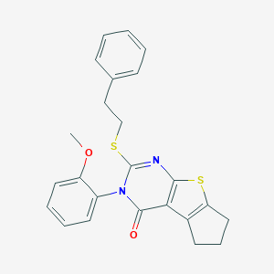 molecular formula C24H22N2O2S2 B431413 3-(2-methoxyphenyl)-2-[(2-phenylethyl)sulfanyl]-3,5,6,7-tetrahydro-4H-cyclopenta[4,5]thieno[2,3-d]pyrimidin-4-one 