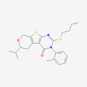 molecular formula C23H28N2O2S2 B431416 2-(butylsulfanyl)-6-isopropyl-3-(2-methylphenyl)-3,5,6,8-tetrahydro-4H-pyrano[4',3':4,5]thieno[2,3-d]pyrimidin-4-one 