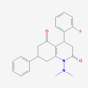 molecular formula C23H23FN2O2 B4314199 1-(DIMETHYLAMINO)-4-(2-FLUOROPHENYL)-7-PHENYL-4,6,7,8-TETRAHYDRO-2,5(1H,3H)-QUINOLINEDIONE 