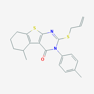 molecular formula C21H22N2OS2 B431420 2-(allylsulfanyl)-5-methyl-3-(4-methylphenyl)-5,6,7,8-tetrahydro[1]benzothieno[2,3-d]pyrimidin-4(3H)-one 