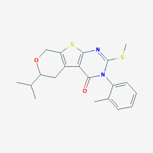 molecular formula C20H22N2O2S2 B431421 6-isopropyl-3-(2-methylphenyl)-2-(methylsulfanyl)-3,5,6,8-tetrahydro-4H-pyrano[4',3':4,5]thieno[2,3-d]pyrimidin-4-one 