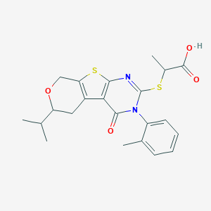 molecular formula C22H24N2O4S2 B431423 2-{[6-isopropyl-3-(2-methylphenyl)-4-oxo-3,5,6,8-tetrahydro-4H-pyrano[4',3':4,5]thieno[2,3-d]pyrimidin-2-yl]sulfanyl}propanoic acid 
