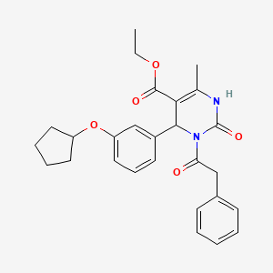 molecular formula C27H30N2O5 B4314249 ETHYL 4-[3-(CYCLOPENTYLOXY)PHENYL]-6-METHYL-2-OXO-3-(2-PHENYLACETYL)-1,2,3,4-TETRAHYDROPYRIMIDINE-5-CARBOXYLATE 