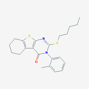 molecular formula C22H26N2OS2 B431425 3-(2-methylphenyl)-2-(pentylsulfanyl)-5,6,7,8-tetrahydro[1]benzothieno[2,3-d]pyrimidin-4(3H)-one 