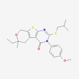 molecular formula C23H28N2O3S2 B431426 6-ethyl-2-(isobutylsulfanyl)-3-(4-methoxyphenyl)-6-methyl-3,5,6,8-tetrahydro-4H-pyrano[4',3':4,5]thieno[2,3-d]pyrimidin-4-one 
