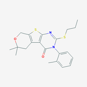 molecular formula C21H24N2O2S2 B431431 6,6-dimethyl-3-(2-methylphenyl)-2-(propylsulfanyl)-3,5,6,8-tetrahydro-4H-pyrano[4',3':4,5]thieno[2,3-d]pyrimidin-4-one 