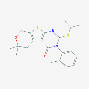 molecular formula C21H24N2O2S2 B431433 2-(isopropylsulfanyl)-6,6-dimethyl-3-(2-methylphenyl)-3,5,6,8-tetrahydro-4H-pyrano[4',3':4,5]thieno[2,3-d]pyrimidin-4-one 