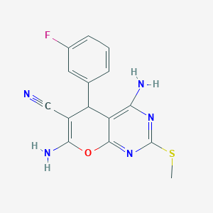 4,7-diamino-5-(3-fluorophenyl)-2-(methylsulfanyl)-5H-pyrano[2,3-d]pyrimidin-6-yl cyanide