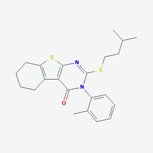 molecular formula C22H26N2OS2 B431435 2-[(3-methylbutyl)sulfanyl]-3-(2-methylphenyl)-5,6,7,8-tetrahydro[1]benzothieno[2,3-d]pyrimidin-4(3H)-one 