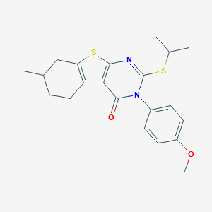 molecular formula C21H24N2O2S2 B431436 3-(4-methoxyphenyl)-7-methyl-2-(propan-2-ylsulfanyl)-5,6,7,8-tetrahydro[1]benzothieno[2,3-d]pyrimidin-4(3H)-one 