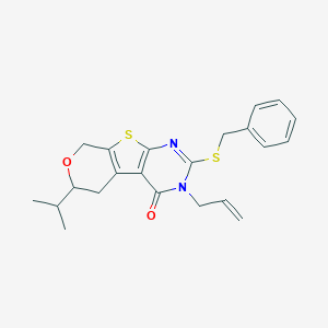 molecular formula C22H24N2O2S2 B431438 2-(benzylsulfanyl)-6-(propan-2-yl)-3-(prop-2-en-1-yl)-3,5,6,8-tetrahydro-4H-pyrano[4',3':4,5]thieno[2,3-d]pyrimidin-4-one 