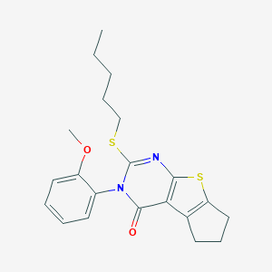molecular formula C21H24N2O2S2 B431439 3-(2-methoxyphenyl)-2-(pentylsulfanyl)-3,5,6,7-tetrahydro-4H-cyclopenta[4,5]thieno[2,3-d]pyrimidin-4-one 
