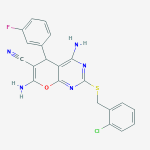 4,7-DIAMINO-2-{[(2-CHLOROPHENYL)METHYL]SULFANYL}-5-(3-FLUOROPHENYL)-5H-PYRANO[2,3-D]PYRIMIDINE-6-CARBONITRILE