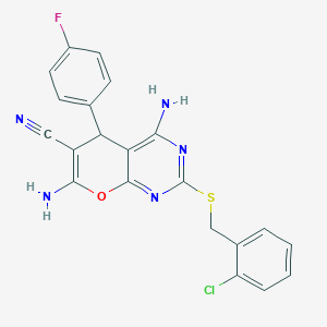 4,7-diamino-2-[(2-chlorobenzyl)sulfanyl]-5-(4-fluorophenyl)-5H-pyrano[2,3-d]pyrimidin-6-yl cyanide