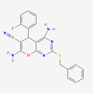 molecular formula C21H16FN5OS B4314400 4,7-diamino-2-(benzylsulfanyl)-5-(2-fluorophenyl)-5H-pyrano[2,3-d]pyrimidin-6-yl cyanide 