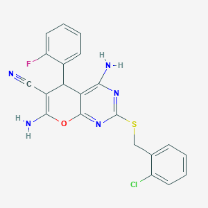 molecular formula C21H15ClFN5OS B4314420 4,7-diamino-2-[(2-chlorobenzyl)sulfanyl]-5-(2-fluorophenyl)-5H-pyrano[2,3-d]pyrimidin-6-yl cyanide 