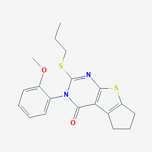 molecular formula C19H20N2O2S2 B431443 3-(2-methoxyphenyl)-2-(propylsulfanyl)-3,5,6,7-tetrahydro-4H-cyclopenta[4,5]thieno[2,3-d]pyrimidin-4-one 