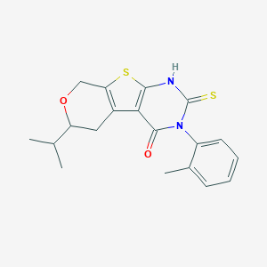 molecular formula C19H20N2O2S2 B431445 3-(2-methylphenyl)-6-(propan-2-yl)-2-sulfanyl-3,5,6,8-tetrahydro-4H-pyrano[4',3':4,5]thieno[2,3-d]pyrimidin-4-one 