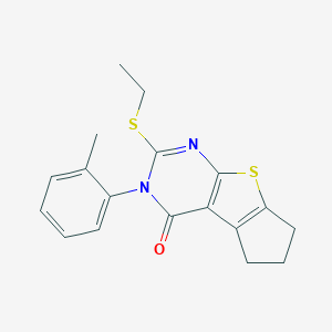 molecular formula C18H18N2OS2 B431451 2-(ethylsulfanyl)-3-(2-methylphenyl)-3,5,6,7-tetrahydro-4H-cyclopenta[4,5]thieno[2,3-d]pyrimidin-4-one 