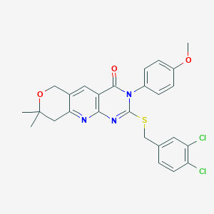molecular formula C26H23Cl2N3O3S B431452 2-[(3,4-dichlorobenzyl)sulfanyl]-3-(4-methoxyphenyl)-8,8-dimethyl-3,6,8,9-tetrahydro-4H-pyrano[3',4':5,6]pyrido[2,3-d]pyrimidin-4-one 