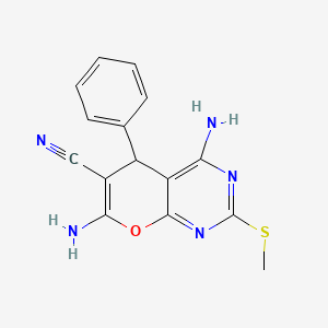 molecular formula C15H13N5OS B4314535 4,7-DIAMINO-2-(METHYLSULFANYL)-5-PHENYL-5H-PYRANO[2,3-D]PYRIMIDIN-6-YL CYANIDE 