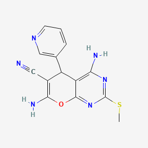 molecular formula C14H12N6OS B4314541 4,7-DIAMINO-2-(METHYLSULFANYL)-5-(3-PYRIDYL)-5H-PYRANO[2,3-D]PYRIMIDIN-6-YL CYANIDE 