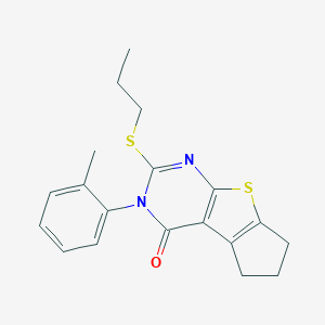 molecular formula C19H20N2OS2 B431455 3-(2-methylphenyl)-2-(propylsulfanyl)-3,5,6,7-tetrahydro-4H-cyclopenta[4,5]thieno[2,3-d]pyrimidin-4-one 