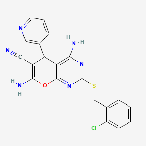 molecular formula C20H15ClN6OS B4314551 4,7-DIAMINO-2-[(2-CHLOROBENZYL)SULFANYL]-5-(3-PYRIDYL)-5H-PYRANO[2,3-D]PYRIMIDIN-6-YL CYANIDE 