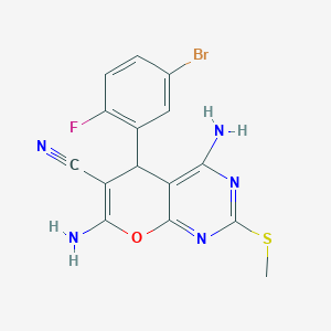 molecular formula C15H11BrFN5OS B4314563 4,7-DIAMINO-5-(5-BROMO-2-FLUOROPHENYL)-2-(METHYLSULFANYL)-5H-PYRANO[2,3-D]PYRIMIDIN-6-YL CYANIDE 