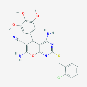 molecular formula C24H22ClN5O4S B4314564 4,7-DIAMINO-2-[(2-CHLOROBENZYL)SULFANYL]-5-(3,4,5-TRIMETHOXYPHENYL)-5H-PYRANO[2,3-D]PYRIMIDIN-6-YL CYANIDE 